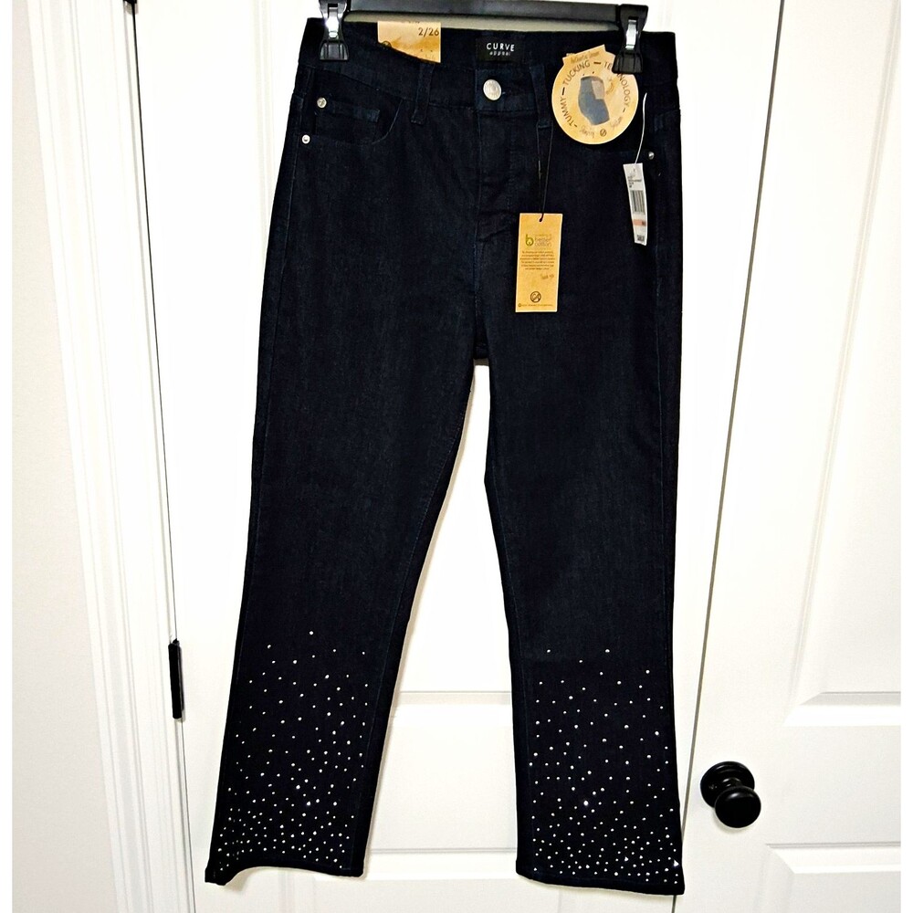 CURVE Appeal High-Rise Kick Flare Dark Wash Studded Jeans Size 2/26 Waist NWT
